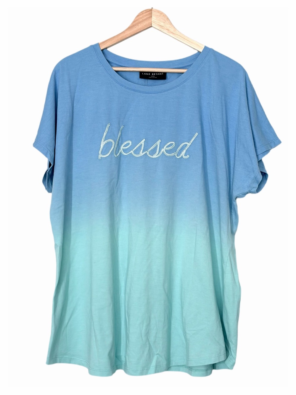 Lane Bryant Blue Embroidered Blessed Short Sleeve T-Shirt Size 18 NWT